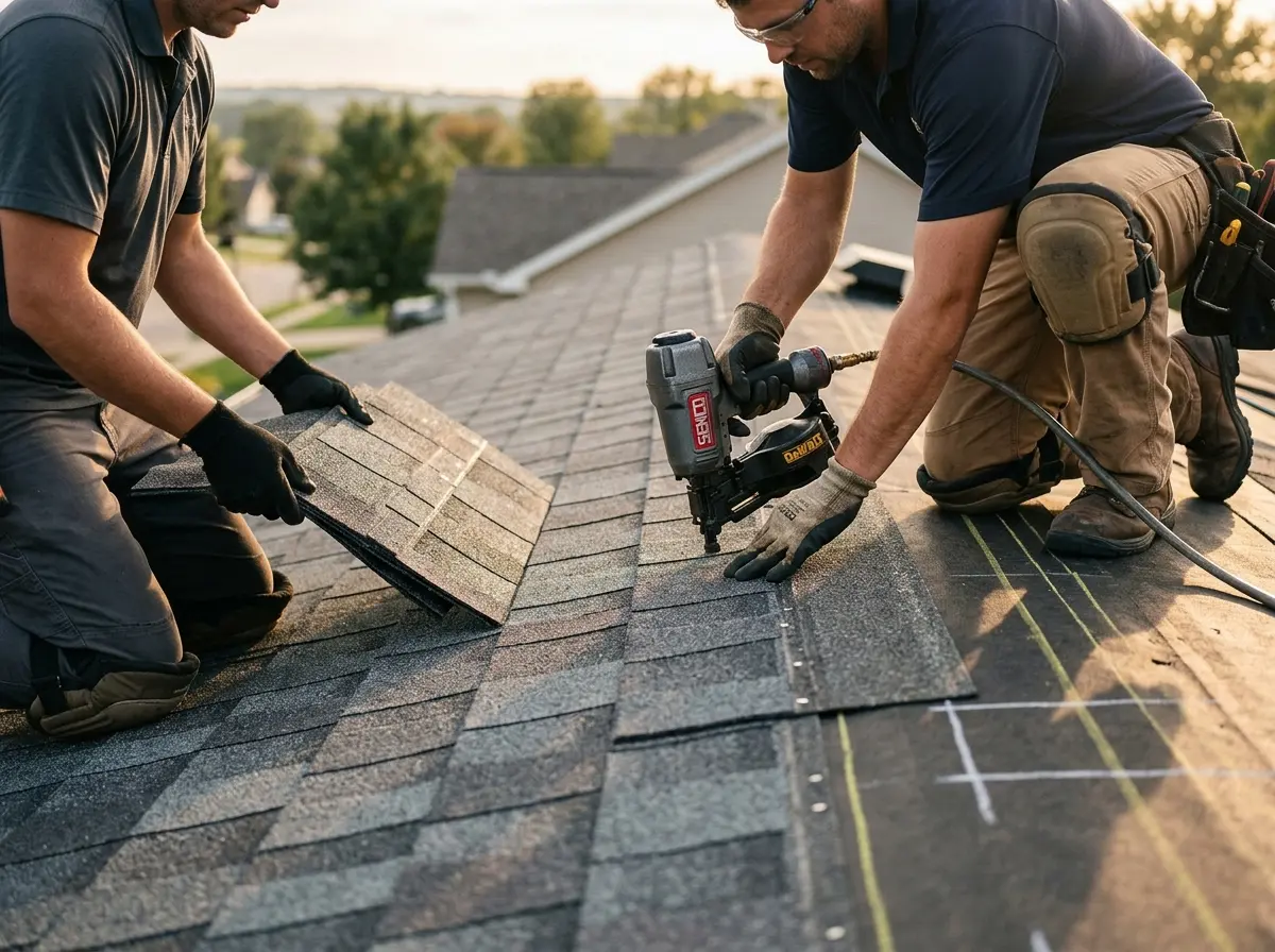 Professional roofer working on a residential roof in South Jordan